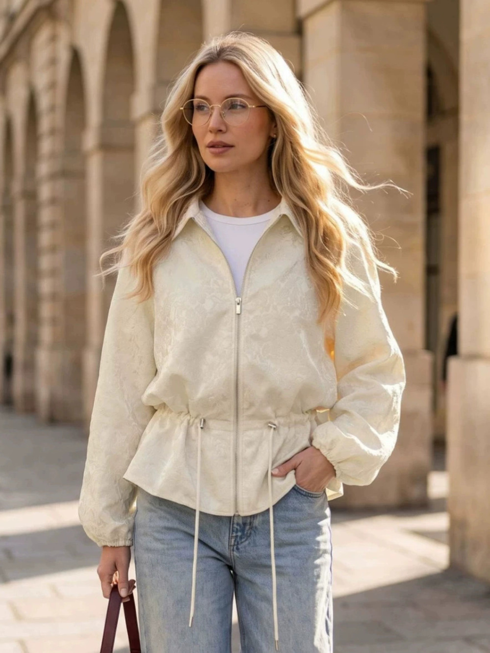 Forever 21 Casual Jacquard Drawstring Trench Coat Fall Winter Notch Collar